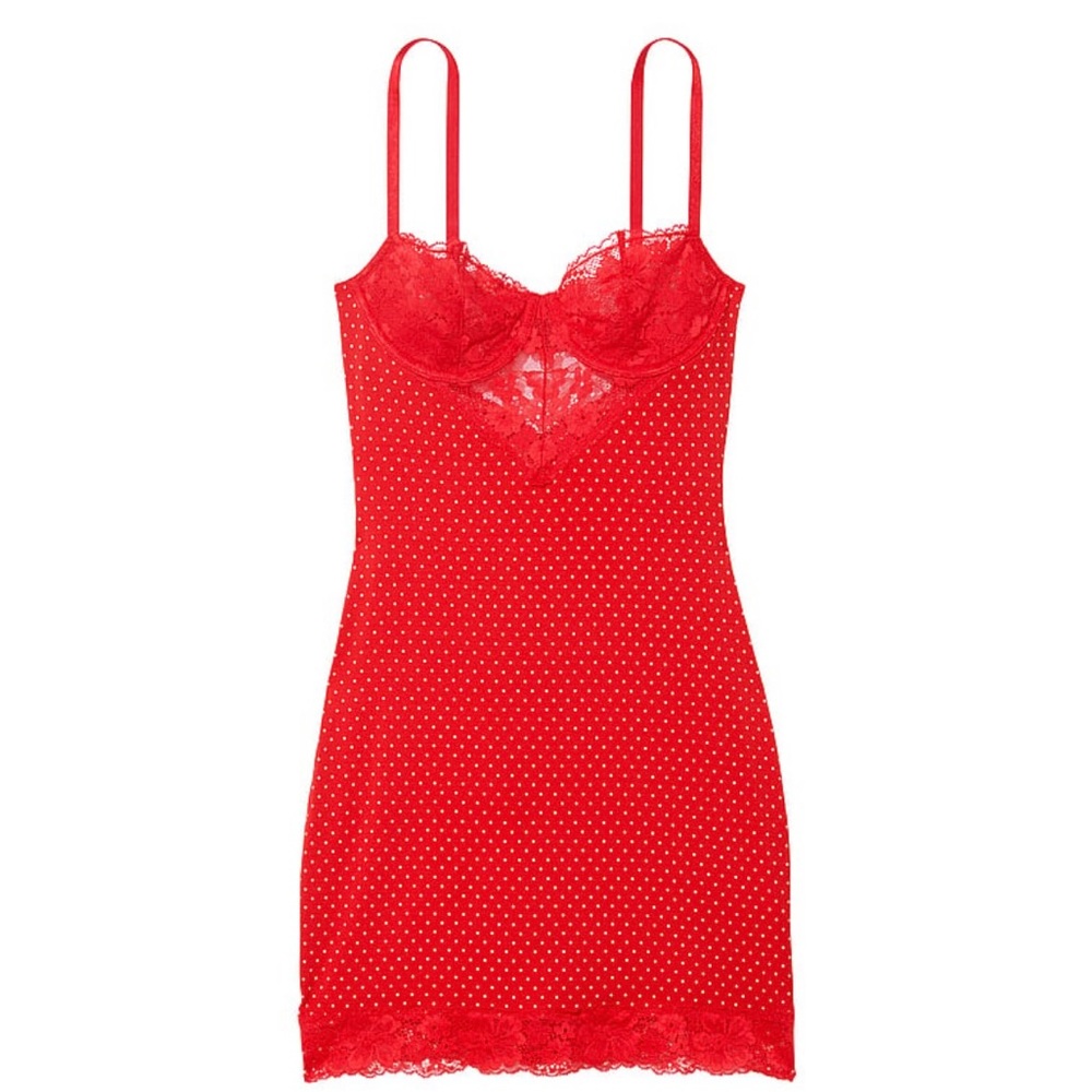 Victorias Secret Lipstick Red Polka dot Modal slip Sz M